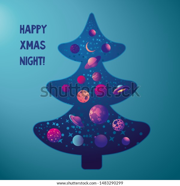 Christmas Tree Space Stars Planet Inside Royalty Free Stock Image