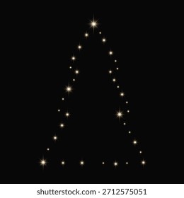 Árbol de Navidad de destellos. Contorno, forma, configuración. Elemento decorativo para la tarjeta de celebración, vacaciones de invierno, fiesta, evento. Aislado. Ilustración vectorial. 