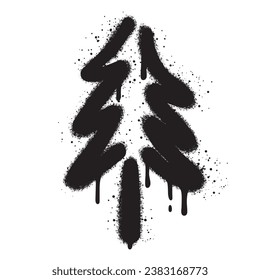 christmas tree spray paint vector. Graffiti, grunge, conifer graffiti spray on white background.