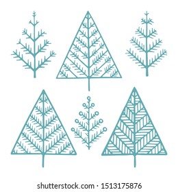 Christmas tree. Spruce hand drawn vector illustrations set. Fir-tree sketch drawing. Part of set. 