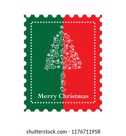 Christmas tree stamp illustration, Merry Christmas vector.