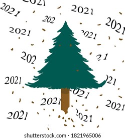 A Christmas tree stands against the background of numbers.