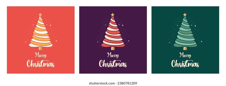 Christmas tree with star background, Horizontal flat vector illustration of Happy New Year and Xmas tree wishing banner