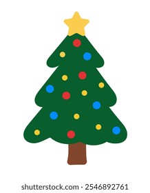 Christmas Tree with star and balls. Winter Element. Vector Flat illustration.