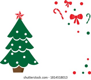 Árbol de Navidad con una estrella, con arcos y dulces. Fondo de la tarjeta de felicitación
