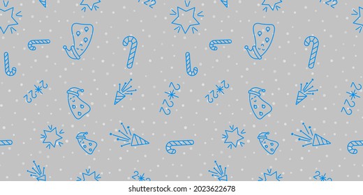 Christmas tree, star, candy cane New year seamless pattern. Christmas vector illustration. For wrapping paper, design, postcard, fabric, baby clothes, baby room. Christmas and New Year background.
