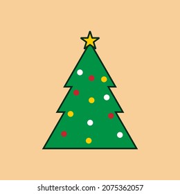 Christmas tree with star decoration. Flat design vector illustration.