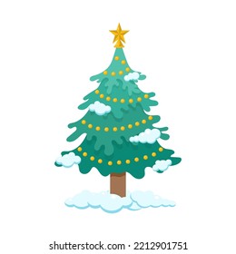 Christmas tree with a star and a garland. vector illustration