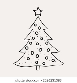 Árbol de Navidad, Star. Navidades dibujadas a mano caprichosos iconos de arte de línea 2. Clipart de Navidad, Ilustraciones vectoriales, dibujado a mano doodle iconos, dibujo de estilo peculiar