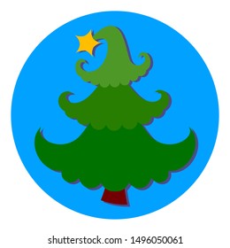 Christmas tree with star. Christmas holiday decoration icon. Flat design. Vector illustration