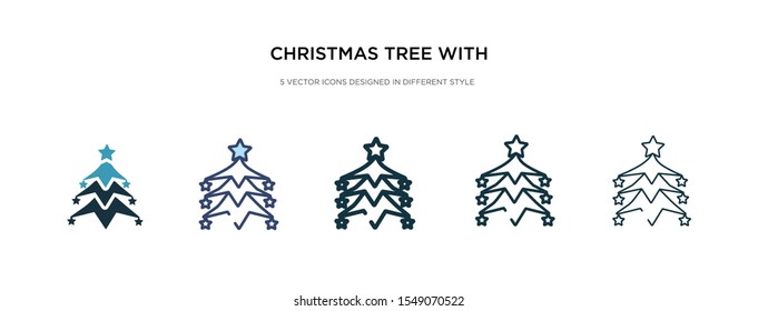 christmas tree with star icon in different style vector illustration. two colored and black christmas tree with star vector icons designed in filled, outline, line and stroke style can be used for