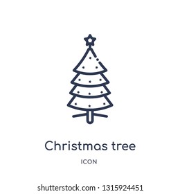 christmas tree with star icon from shapes outline collection. Thin line christmas tree with star icon isolated on white background.