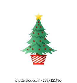 Árbol de Navidad con icono Star vector sobre fondo blanco