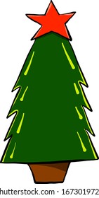 Christmas tree with star, illustration, vector on white background.