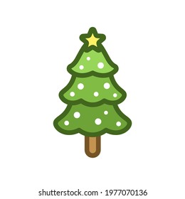 Christmas tree with star and lights icon logo clip art.