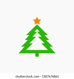 Christmas tree with star line vector icon