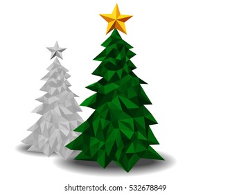 christmas tree with star in low poly style, vector illustration