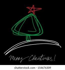 Christmas tree with the star on the black background.