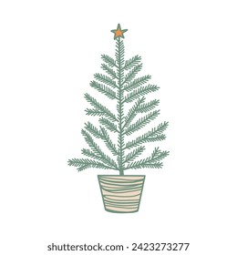 A christmas tree with a star on top. Cute drawing. Vector illustration.