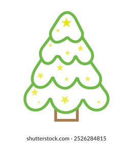  Christmas tree with star on top, pine plant in vector illustration