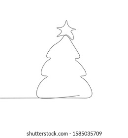 Christmas tree with a star. One line style. Vector illustration. EPS 10