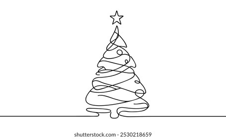 Christmas tree star one line continuous illustration