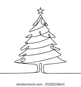 Christmas tree star one line continuous illustration