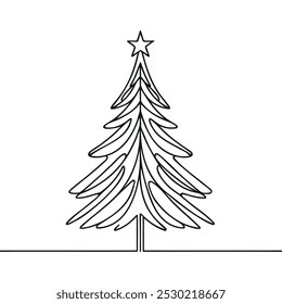 Christmas tree star one line continuous illustration