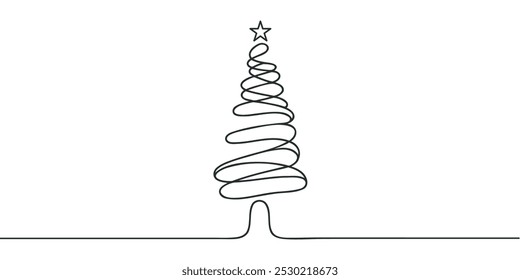 Árbol de Navidad estrella de una línea de ilustración continua
