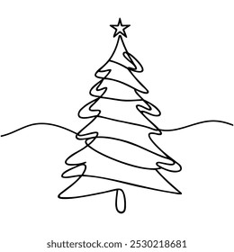 Christmas tree star one line continuous illustration