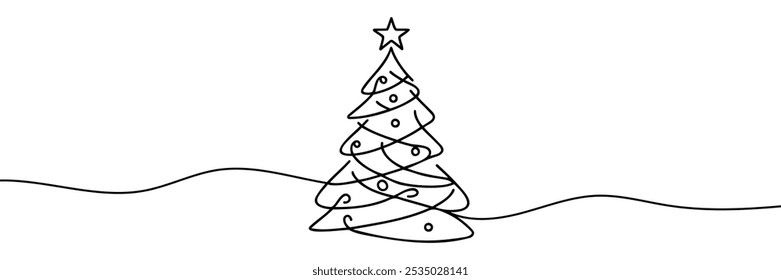 Christmas tree star one line continuous illustration.