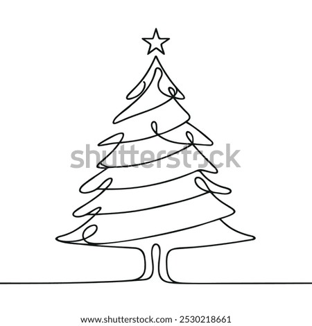 Christmas tree star one line continuous illustration