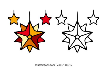 Christmas tree star ornament for festive holiday decor. Gold star decoration for a joyful and merry celebration