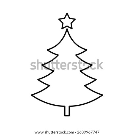 Christmas tree with star outline shape silhouette icon. Design element. Vector illustration.