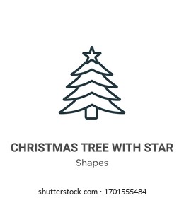 Árbol de Navidad con icono de vector de contorno de estrella. Árbol de Navidad negro de línea delgada con icono estrella, ilustración de elemento simple vector plano de formas editables concepto de trazo aislado en fondo blanco