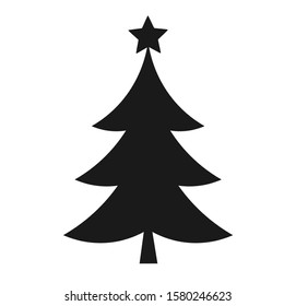 Christmas tree  with star, shape black icon. Vector illustration.