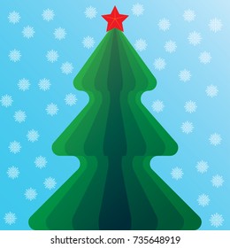 Christmas tree with star and snow