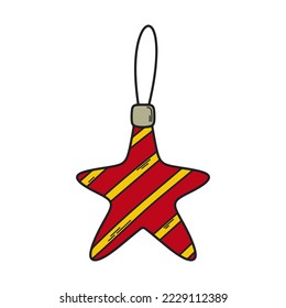 Christmas tree star toy. Colorful Christmas decoration. Hand drawn vector illustration.