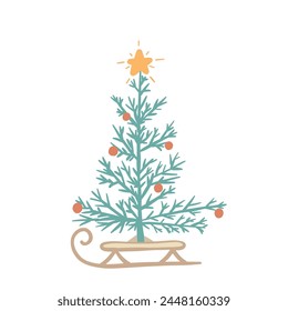 christmas tree with star, vector illustration