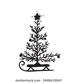 christmas tree with star, vector illustration