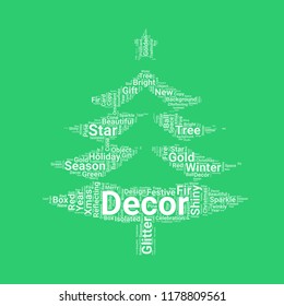 Christmas Tree with Star word cloud vector design creative concept. Christmas Tree with Star icon shape. Trendy vector word collection.