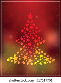 Christmas tree with stars and beautiful red blur background