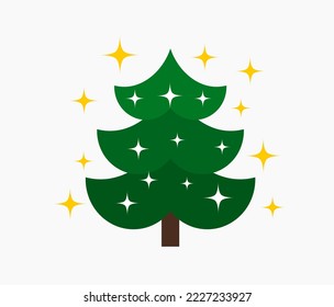 Christmas tree with stars decoration icon. Vector illustration.