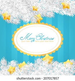 Christmas tree, stars and festive elements invitation golden card