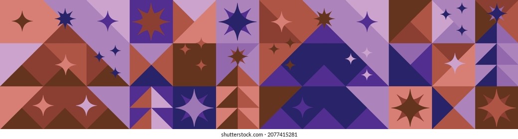 Christmas tree and stars geometric seamless pattern in violet and coral color for background, fabric, textile, wrap, surface, web and print design. Concept Xmas vector rapport. 