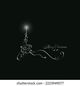 christmas tree stars greetings golden, silver green background. Christmas Background.