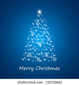 Christmas tree from stars on blue background