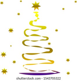 Christmas tree and stars on white background.Vector illustration.
