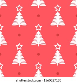 Christmas tree with stars. Seamless vector pattern