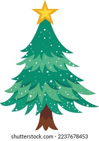 Christmas tree with stars and snow suitable for logo, icon or logo material for Christmas and New Year celebrations